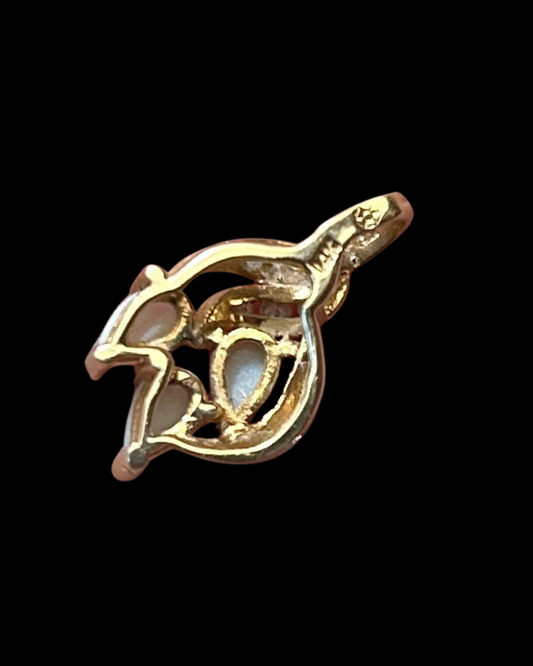 14K Gold Natural Opals w/ 3 Diamonds Pendant