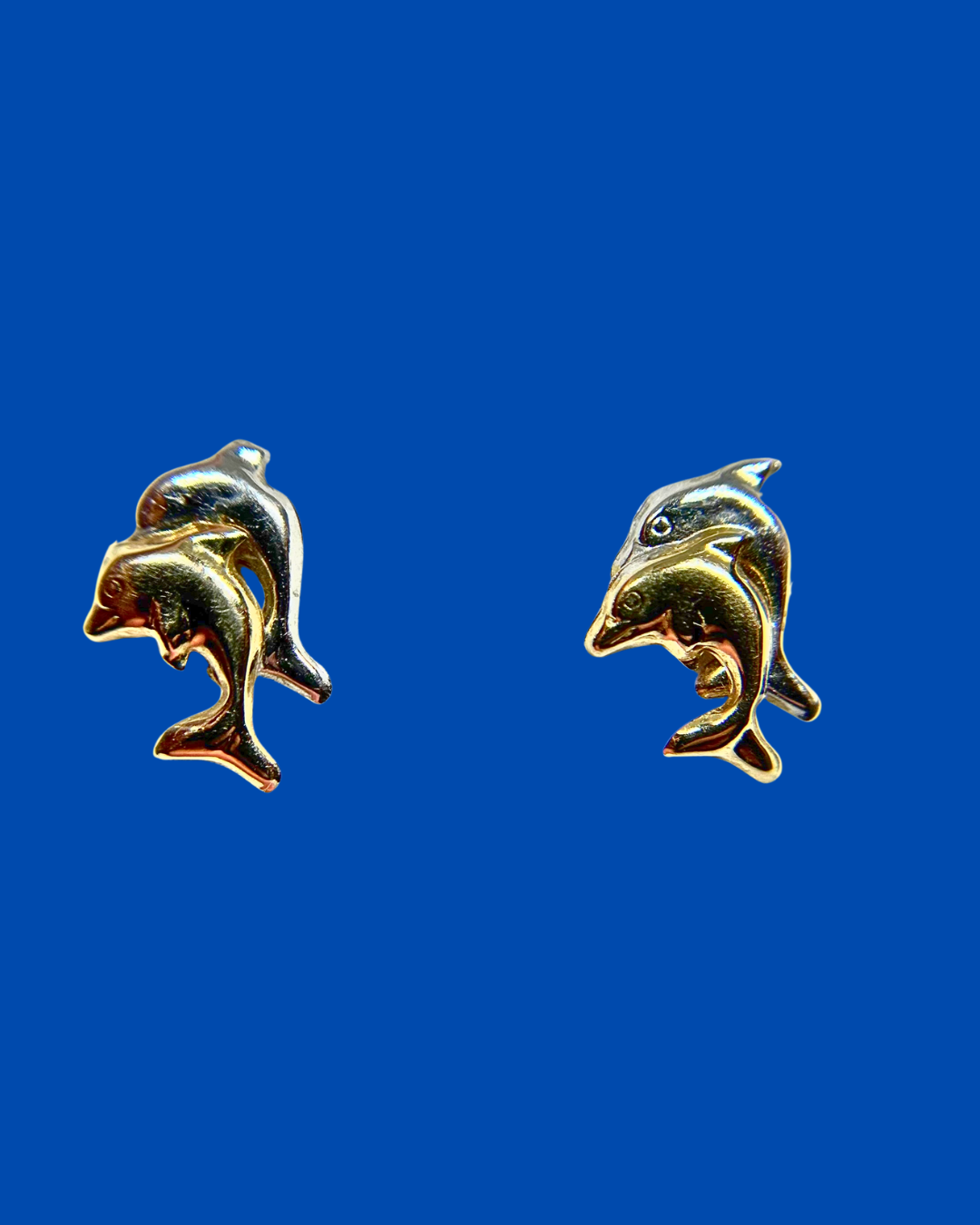 14k Gold Two-Tone Dolphin Earrings