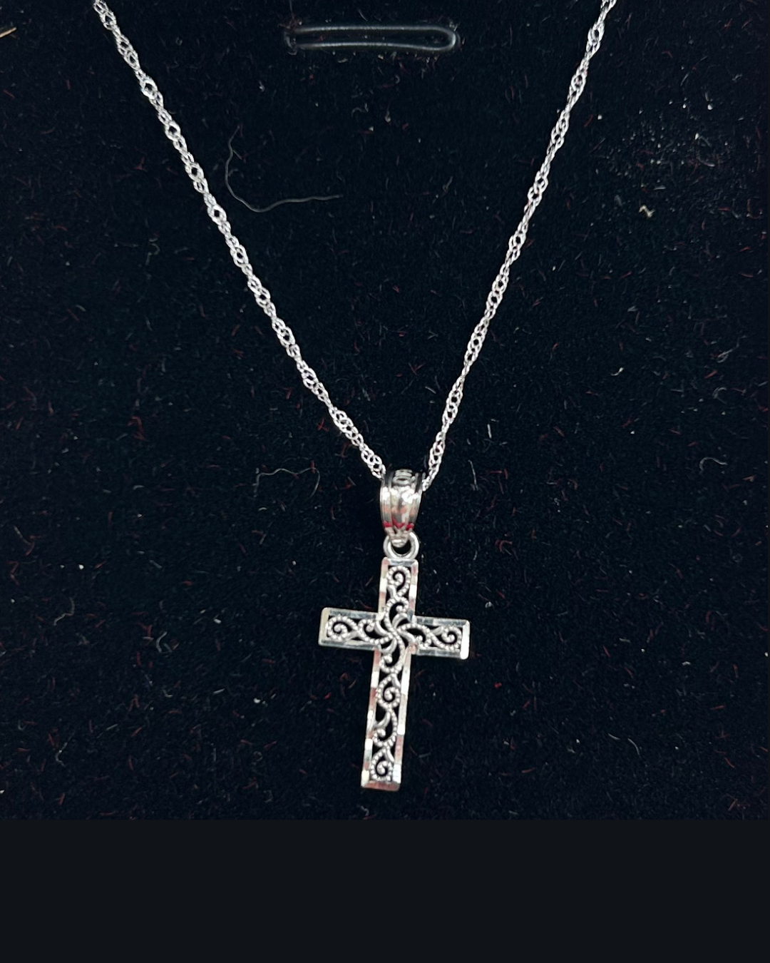 10K Solid White Gold Cross Pendant Necklace