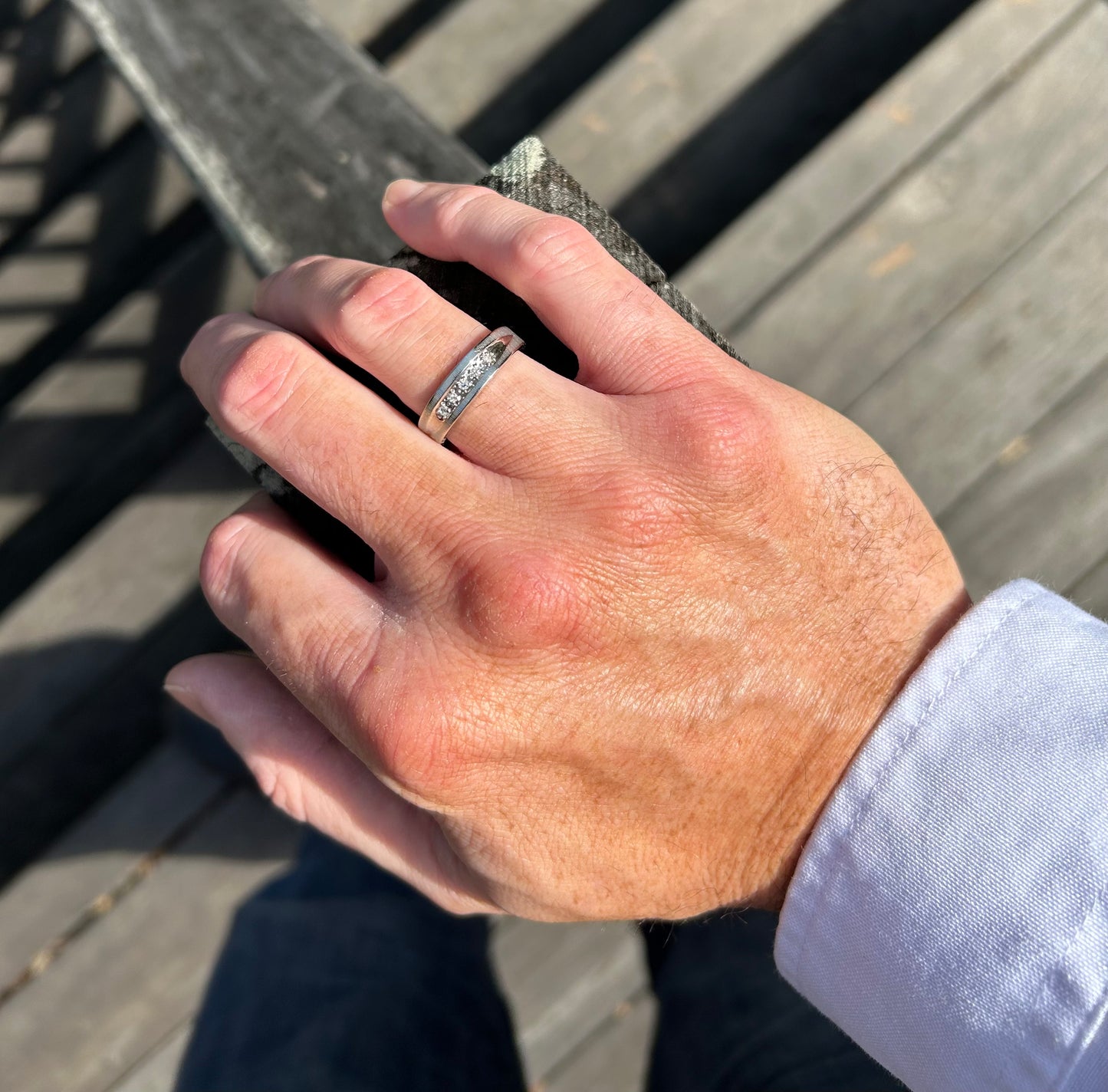 Solid 14k White Gold 5 Diamond Channel Ring