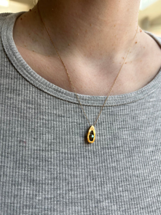 14k Solid Gold Natural Emerald Pendent