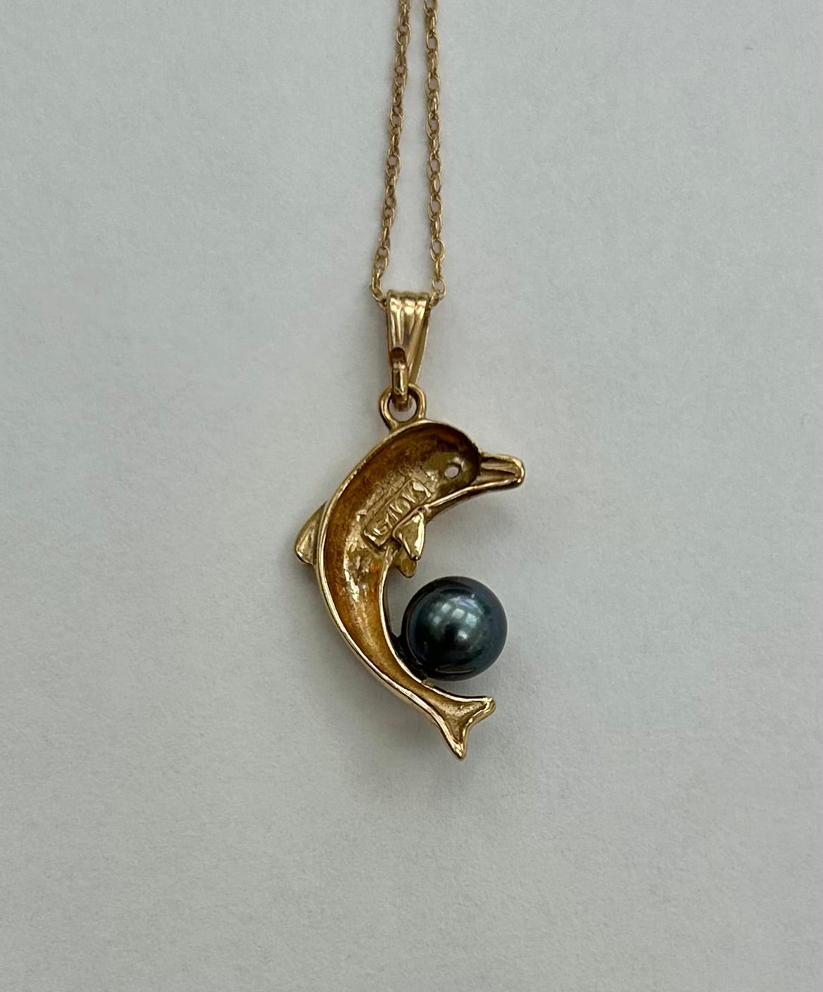 10k Solid Gold Dolphin Pendant w/ Tahitian Pearl