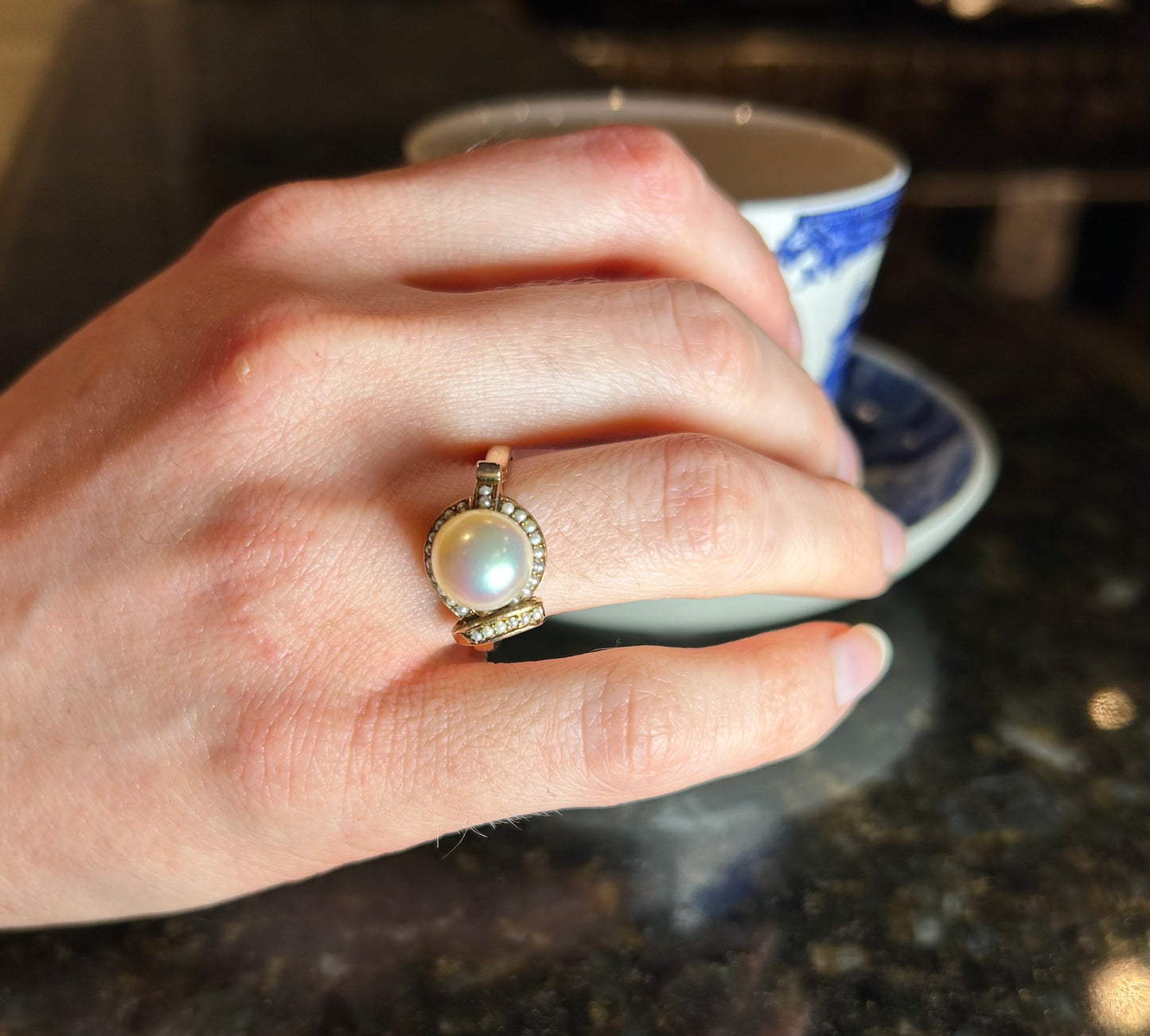 14K Solid Gold Vintage Estate 9.2mm Cultured Pearl Ring