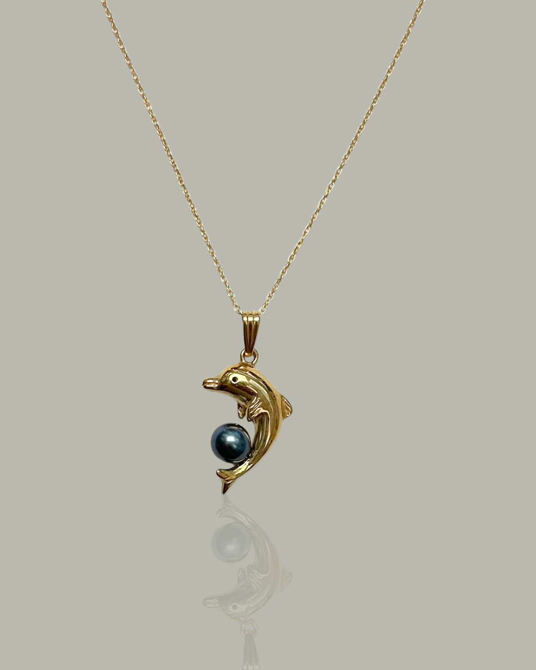 10k Solid Gold Dolphin Pendant w/ Tahitian Pearl