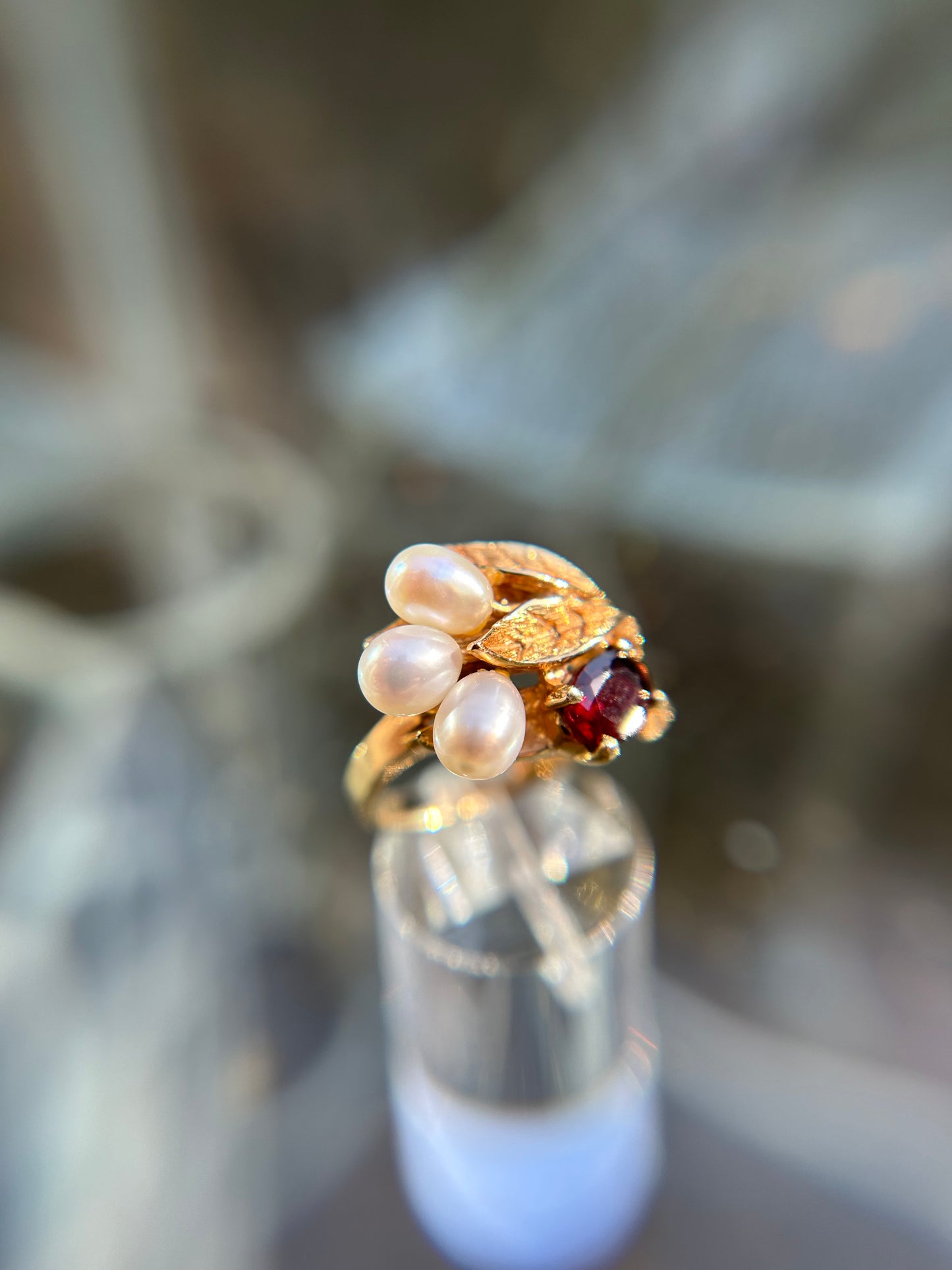 Estate Pearl and Garnet Cocktail Ring