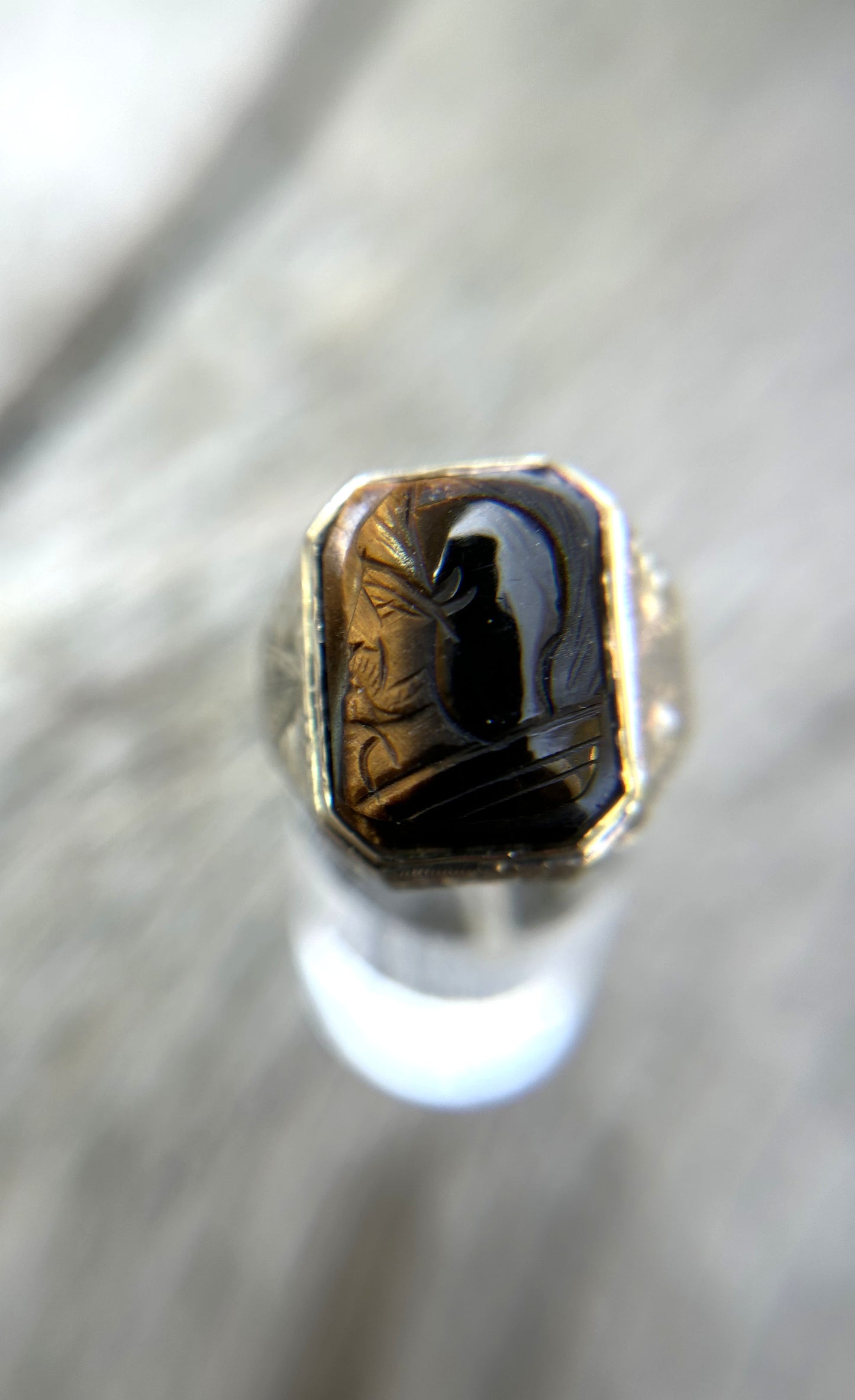 Vintage men's 14k White Gold Cameo Ring
