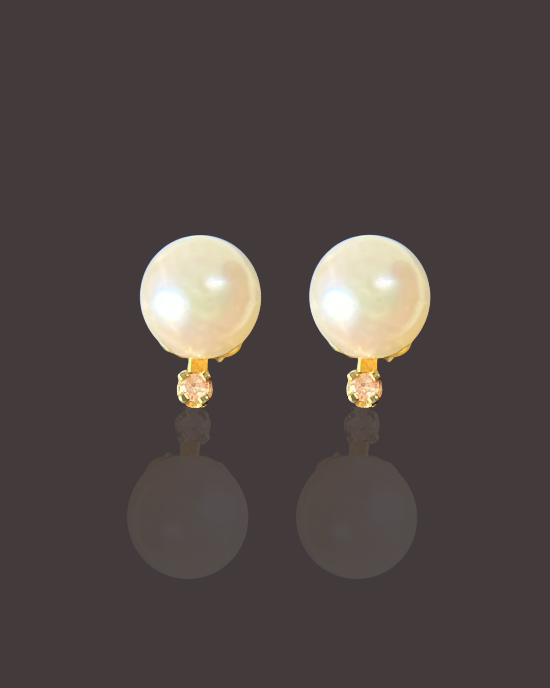14K Solid Gold 5.2mm Cultured Pearl Stud Earrings w/ Accent diamonds