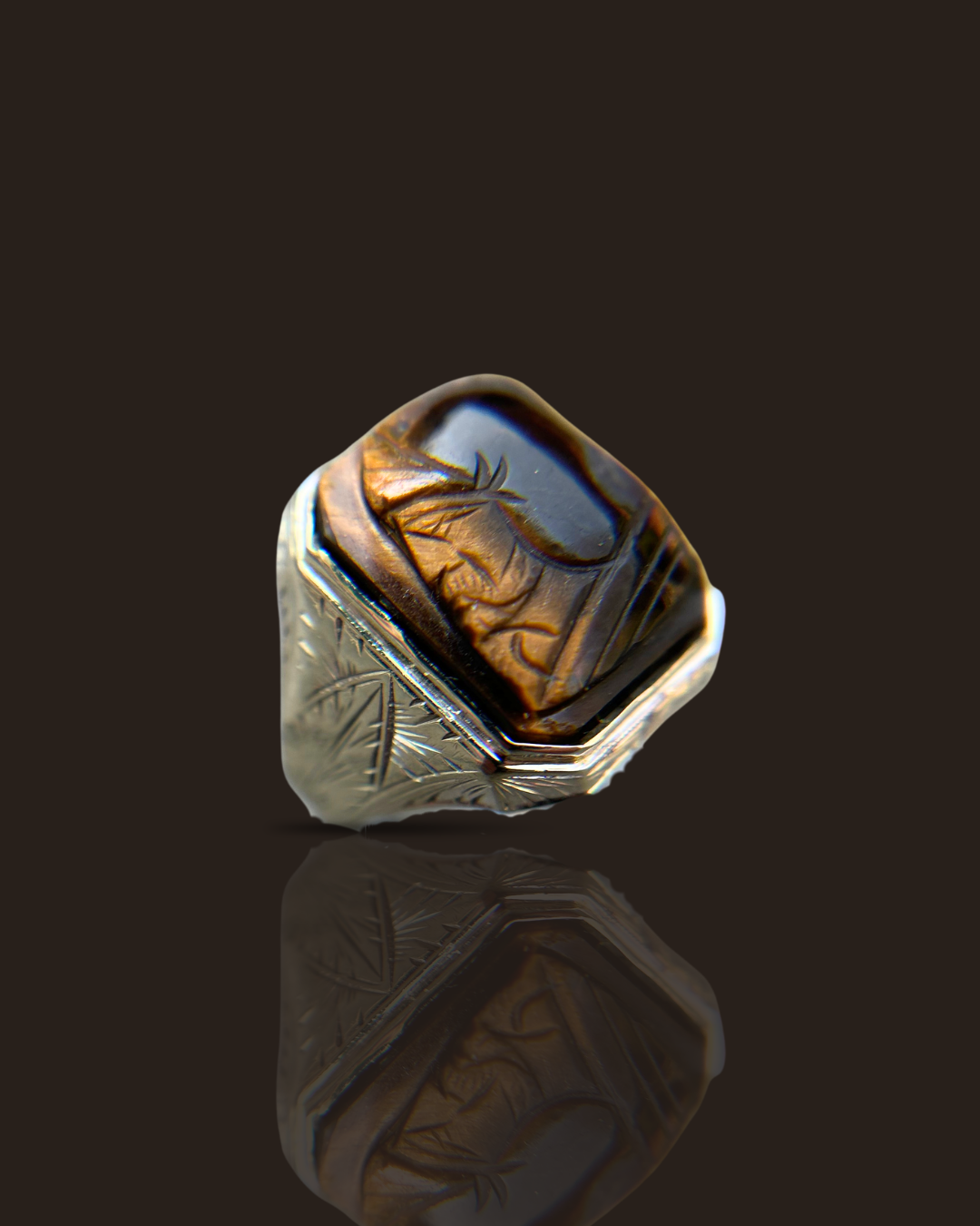 Vintage men's 14k White Gold Cameo Ring